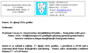 Poziv na 23. Susret osoba s invaliditetom Hrvatske „Poleg jedne velke gore – Ivanec 2026.“